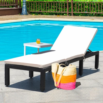 Costway Patio Lounge Chaise Couch Cushioned Rattan Height Adjustable Garden White 5 Costway Patio Lounge Chaise Couch Cushioned Rattan Height Adjustable Garden White - Image 3