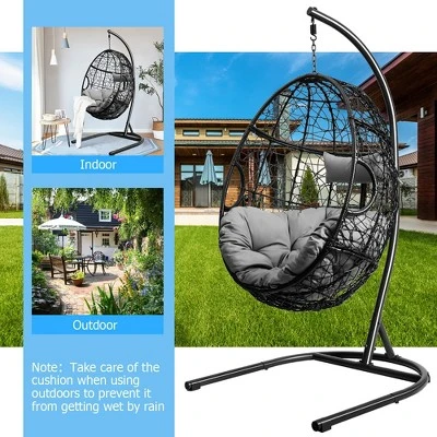 Costway Hammock Chair With Stand Hanging Cushioned Swing Egg Chair 5 Costway Hammock Chair With Stand Hanging Cushioned Swing Egg Chair - Image 3