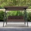 Costway 3-Seat Patio Porch Swing WithAdjustable Canopy Soft Seat Back Cushions Side Tables Brown/Grey -Costway GUEST a1d81010 931b 4f38 8f81 b3a3aca945ce