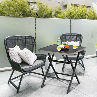 Costway Patio Folding Square Dining Table Aluminum Frame Tempered Glass Top 5 Costway Patio Folding Square Dining Table Aluminum Frame Tempered Glass Top - Image 3