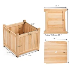 Costway 15" Wooden Planter Box Elevated Outdoor Folding Planter With Removable Bottom
