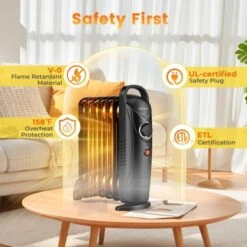 Costway 700W Portable Oil Heater With Adjustable Thermostat & 120 Sq.Ft Heating Range Black/White -Costway GUEST a23e65b2 8d76 4790 ac71 d1cf86ee5503