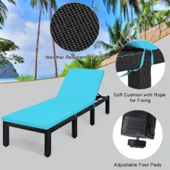 Costway Patio Rattan Lounge Chair Height Adjustable Turquoise -Costway GUEST a2597a96 7671 4619 8707 9c003ae50e29