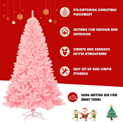 Costway 7.5Ft Hinged Artificial Christmas Tree Full Fir Tree New PVC W/ Metal Stand Pink 7 Costway 7.5Ft Hinged Artificial Christmas Tree Full Fir Tree New PVC W/ Metal Stand Pink - Image 5