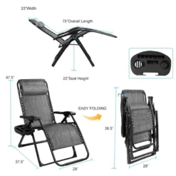 Costway Patio Folding Recliner Lounge Chair Gray -Costway GUEST a291b539 e165 4178 86b1 c69389928b36
