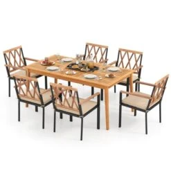 Costway 7 PCS Patio Acacia Wood Dining Set With Soft Seat Cushions Umbrella Hole Outdoor -Costway GUEST a2e648d4 b7b7 48f1 a559 2d4a058548aa