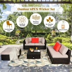 Costway 6PCS Outdoor Patio Rattan Furniture Set Cushioned Sectional Sofa Table Ottoman -Costway GUEST a375ac99 ab6e 4036 ac2c 8df196e0b08e