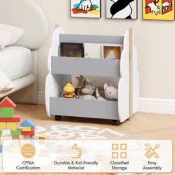 Costway Kids Wooden Bookshelf With Wheels 2-Tier Toy Storage Shelf Double-sided Bookcase Grey/Natural -Costway GUEST a3a5912a 6ac1 489e ab9e 2d8423378fd5
