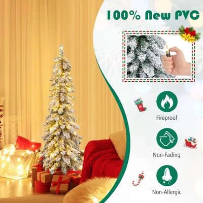 Costway 4 FT/5FT/6FT Pre-Lit Slim Christmas Tree Flocked Xmas Decoration 11 Modes 100 LED Lights 9 Costway 4 FT/5FT/6FT Pre-Lit Slim Christmas Tree Flocked Xmas Decoration 11 Modes 100 LED Lights - Image 7