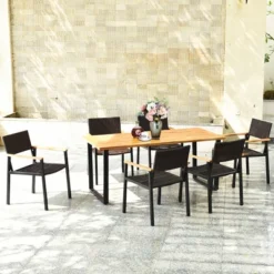 Costway 7PCS Patio Rattan Patented Dining Chair Table Set Solid Wood Frame Umbrella Hole 13 Costway 7PCS Patio Rattan Patented Dining Chair Table Set Solid Wood Frame Umbrella Hole -Costway GUEST a3d896ec 89b7 432b 9cc9 49ae82968c72
