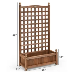 Costway 2 PCS Solid Wood Planter Box With Trellis Weather-Resistant 25"x11"x48"