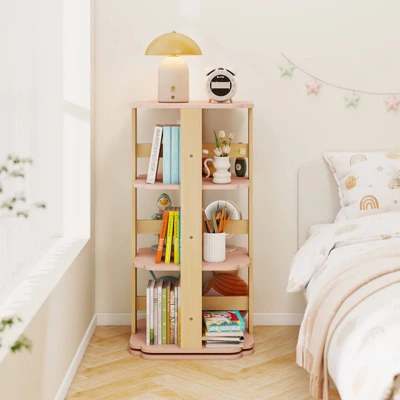 Costway 360° Spinning 3-Tier Kids Book Shelf Tower With 12 Sectors Cute Square Book Stand 6 Costway 360° Spinning 3-Tier Kids Book Shelf Tower With 12 Sectors Cute Square Book Stand - Image 4