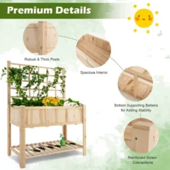 Costway Raised Garden Bed Elevated Wooden Planter Box With Trellis & Open Storage Shelf -Costway GUEST a424b8d6 7c56 4ab1 acc6 bb2cf36cd3f2
