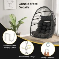 Costway Hanging Egg Chair Wicker Swing Hammock Chair With Head Pillow & Seat Cushion Gray -Costway GUEST a432ae26 dc02 4bee bbc5 fa389b84eaf4