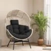 Costway Oversized Egg Style Chair With Cushions & Headrest Heavy-Duty Metal Frame For Yard Off White/Grey/Black