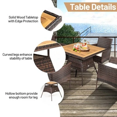 Costway 5PCS Patio Rattan Dining Furniture Set Arm Chair Wooden Table Top 9 Costway 5PCS Patio Rattan Dining Furniture Set Arm Chair Wooden Table Top - Image 7