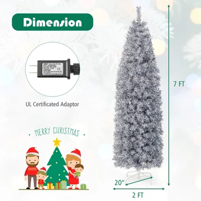 Costway 7 FT Pre-Lit Christmas Tree Hinged Slim Pencil W/ 350 LED Lights 670 Branch Tips 5 Costway 7 FT Pre-Lit Christmas Tree Hinged Slim Pencil W/ 350 LED Lights 670 Branch Tips - Image 3