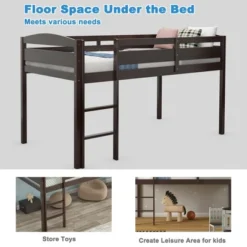 Costway Twin Low Loft Bunk Junior Bed Bedroom Wooden Guard Rail Ladder White/Espresso/Grey 20 Costway Twin Low Loft Bunk Junior Bed Bedroom Wooden Guard Rail Ladder White/Espresso/Grey -Costway GUEST a4eb9b2d d6be 4f8f beb8 0c306a0fafa4
