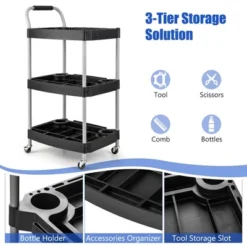 Costway 3 Tier Rolling Tool Cart With Handle Tool Storage Slot Universal Wheels For Garage -Costway GUEST a53f1da8 9c39 4d10 93c7 3b00bc8ceccf