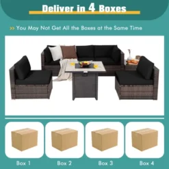 Costway 7PCS Patio Rattan Furniture Set 30'' Fire Pit Table Cover Cushion Sofa Off WhiteBlackNavyRedTurquoise -Costway GUEST a5a7a9a4 e779 43c6 a14f 5443f9bc5333