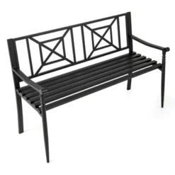 Costway Patio Garden Bench Steel Frame Park Yard Outdoor Furniture Porch Chair Black -Costway GUEST a5cf3ca8 7301 432d 8cae fc8674300fe3