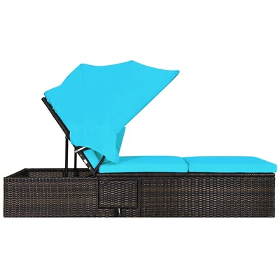 Costway Patio Rattan Lounge Chair Chaise Cushioned Top Canopy Adjustable Turquoise 11 Costway Patio Rattan Lounge Chair Chaise Cushioned Top Canopy Adjustable Turquoise - Image 9