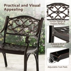 Costway 2/4 PCS Cast Aluminum Patio Chairs Set Of 2 Outdoor Dining With Armrests & Curved Seats Bronze -Costway GUEST a60ba6cb eb1b 42e5 bdfb b24db873b48d