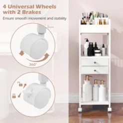 Costway Makeup Organizer Cart With 2 Storage Drawers & Lockable Wheels For Perfume, White -Costway GUEST a63f2da3 9945 404e 94c0 a46f3f1a5432
