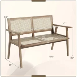 Costway Indonesia Teak Wood Garden Bench 2-Person Bench With Armrests Natural Rattan Backrest & Seat 12 Costway Indonesia Teak Wood Garden Bench 2-Person Bench With Armrests Natural Rattan Backrest & Seat -Costway GUEST a67b12ef a041 4f0f a55b cf91d5eedb60