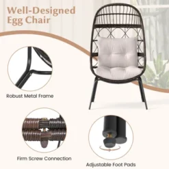 Costway Patio Wicker Rattan Egg Chair With Seat & Back Cushions Metal Indoor Outdoor -Costway GUEST a690a522 a015 4638 971f 51a5312c15f6
