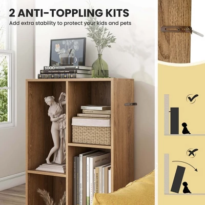 Costway 5-Cube Bookcase For Kids 41" Wooden Toy Storage Organizer For Kid's Room White/Natural 9 Costway 5-Cube Bookcase For Kids 41" Wooden Toy Storage Organizer For Kid's Room White/Natural - Image 7