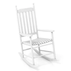 Costway Outdoor Wooden Rocking Chair With Solid Rocking Base Slatted Seat & Back Patio Black/Brown/White -Costway GUEST a70a40f3 af45 452f b2be 437a8d6356db