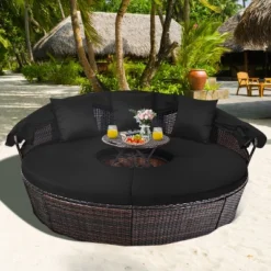 Costway Patio Rattan Daybed Cushioned Sofa Adjustable Table Top Canopy Black -Costway GUEST a70f4ad8 e303 4bc0 bee3 03c65187f61d
