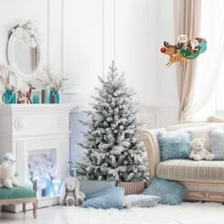 Costway 4.5/6/7 FT Flocked Christmas Tree With 8 Lighting Modes 160/260/350 Multi-Color LED Lights -Costway GUEST a73a0801 2fd8 4836 bd2a 2a469b22f391