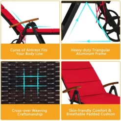 Costway 2 PCS Folding Patio Rattan Lounge Chair Cushioned Aluminum W/ Wheel -Costway GUEST a7403c42 cfd5 4aa4 8138 973f2bf77c04