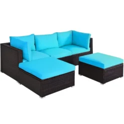 Costway 5PCS Patio Rattan Sectional Conversation Set Ottoman Turquoise -Costway GUEST a75d783b b63c 4f45 9068 ca3b46a0ac3d