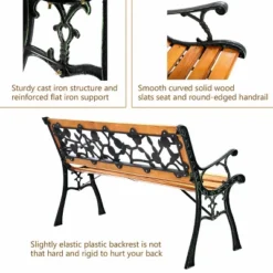 Costway Patio Park Garden Bench Porch Chair Outdoor Deck Cast Iron Hardwood Rose -Costway GUEST a776b10b b700 4bb6 94ea 5a232ab861c7