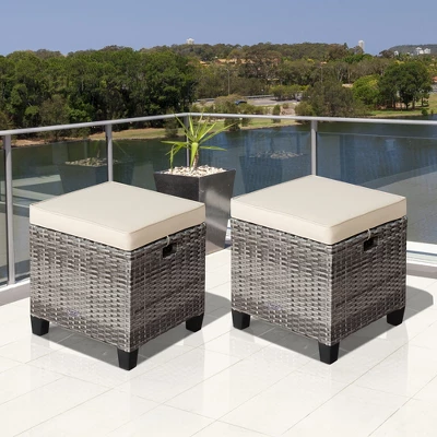 Costway 2PCS Patio Rattan Cushioned Ottoman Seat Foot Rest Table 12 Costway 2PCS Patio Rattan Cushioned Ottoman Seat Foot Rest Table - Image 10