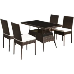 Costway 5 PCS Patio Rattan Dining Set Glass Table High Back Chair Garden Deck Mix Brown -Costway GUEST a7a45532 f3b8 464d a0d1 a9bafb6cc195