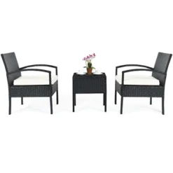 Costway 3PCS Patio Rattan Furniture Set Table & Chairs Set With Thick Cushions Garden -Costway GUEST a7dd669f 21cd 48a5 8da5 24ef834e50e7