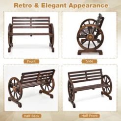 Costway Outdoor Wooden Wagon Wheel Garden Bench 2-Person Slatted Seat Armrests Rustic -Costway GUEST a7e90191 bda9 4b38 86b7 603fdd2ebf9e