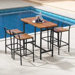 Costway 5 PCS Acacia Wood Bar Table Set Outdoor Bar Height Table & Chairs With Metal Frame 21 Costway 5 PCS Acacia Wood Bar Table Set Outdoor Bar Height Table & Chairs With Metal Frame -Costway GUEST a845bfdc 8eea 4ce4 9607 11fa7fe20093