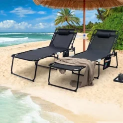 Costway Folding Lounge Chaise Chair 4 Position Patio Recliner W/Pillow Sunbathe Chair -Costway GUEST a85dbb69 86b0 42f0 b57a 5d6b825c59dd