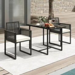 Costway 3 PCS Patio PE Wicker Furniture Set Cushioned Chairs With Folding Backrest Backyard Black/White -Costway GUEST a85ec264 94c1 466b 831e f3fba1efaeca