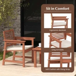 Costway 3 PCS Patio Furniture Set With 2 Seat Cushions Coffee Table Solid Wood Chairs -Costway GUEST a86f00c9 8342 422c 9712 b775e3a4a78c