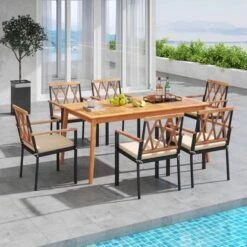 Costway 7 PCS Patio Acacia Wood Dining Set With Soft Seat Cushions Umbrella Hole Outdoor -Costway GUEST a88391fe c2ce 45d5 92ac 5b69c800ba61