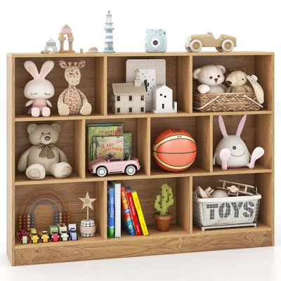 Costway 10-Cube Bookcase 41" Wooden Toy Storage Organizer For Kids Bookshelf White/Natural 12 Costway 10-Cube Bookcase 41" Wooden Toy Storage Organizer For Kids Bookshelf White/Natural - Image 10