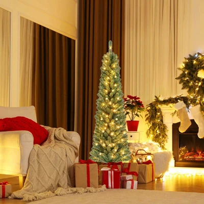 Costway 5/6/7/8 FT Pencil Christmas Tree With 295/392/523/671 Memory Wire Branch Tips 110/140/190/250 LED Lights For Home 6 Costway 5/6/7/8 FT Pencil Christmas Tree With 295/392/523/671 Memory Wire Branch Tips 110/140/190/250 LED Lights For Home - Image 4