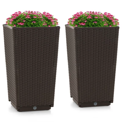 Costway 2PCS Outdoor Wicker Flower Pot 22.5''Tall Planters With Drainage Hole Black/Coffee 13 Costway 2PCS Outdoor Wicker Flower Pot 22.5''Tall Planters With Drainage Hole Black/Coffee - Image 11