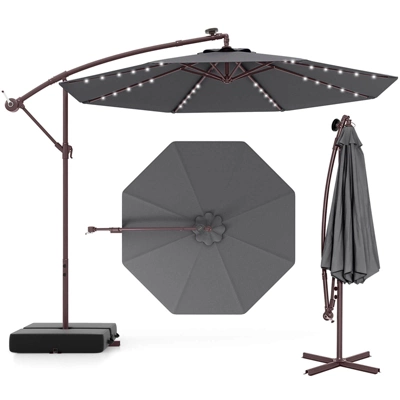Costway Patio 10FT Hanging Offset Umbrella 32 LED Lights Sand Bag Outdoor Cross Base Beige/Turquoise/Dark Gray/Wine/Coffee/Navy 14 Costway Patio 10FT Hanging Offset Umbrella 32 LED Lights Sand Bag Outdoor Cross Base Beige/Turquoise/Dark Gray/Wine/Coffee/Navy - Image 12